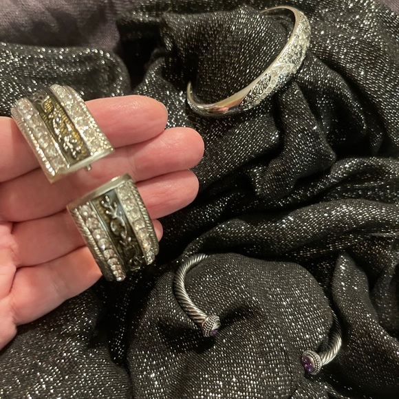 Three silver-tone bracelets/bangles, with rhinestone accents. - Picture 5 of 5